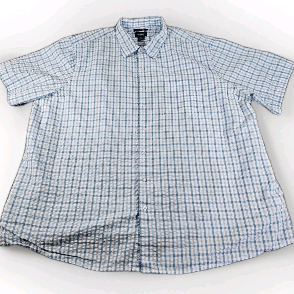 Harbor Bay Button Down Mens 3XL Blue Gingham S/S Cool & Dry Shirt DXL oversized